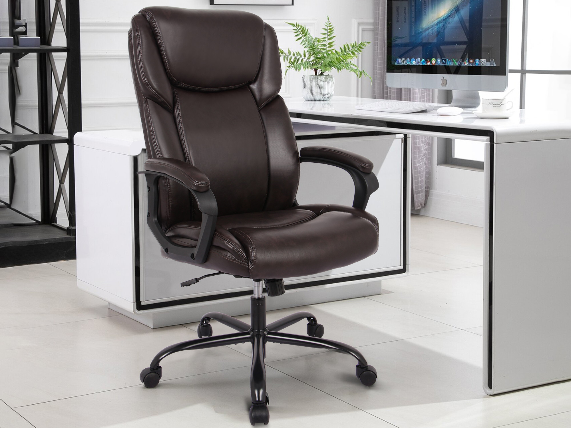 RIMIKING Office Chair - Executive Computer Task Desk Chair, PU Leather Reclining Adjustable Seat Height Swivel Ergonomic Design for Lumbar Support