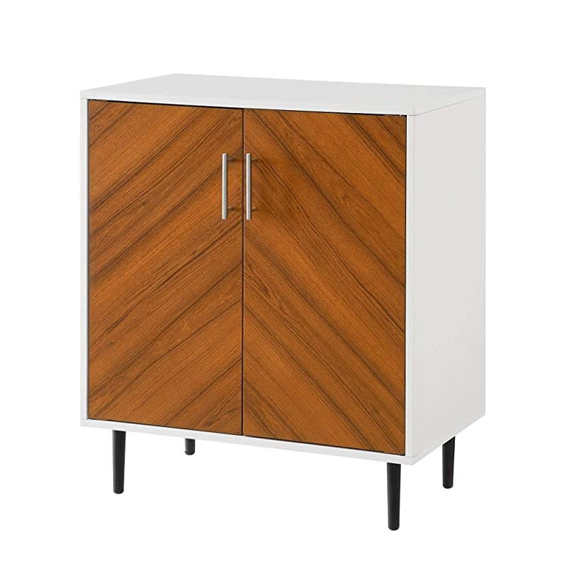 Edison Fehr Mid Century Modern 2 Door Bookmatch Accent Cabinet , 28 Inch, Solid White