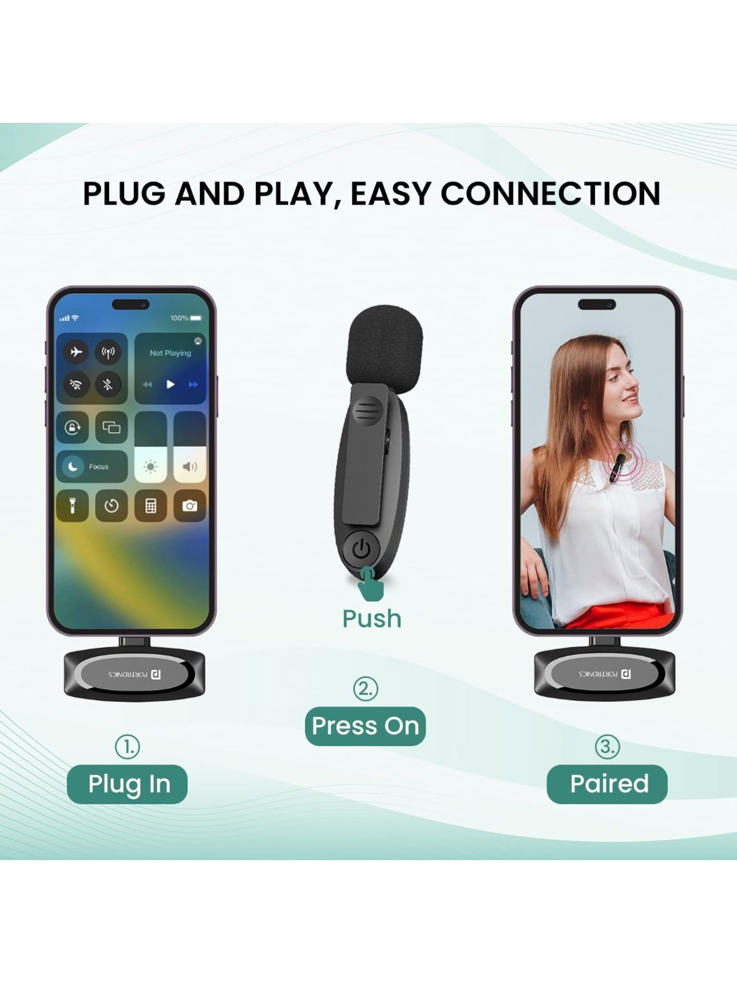 Portronics Dash 7 Omnidirectional Type C Wireless Microphone with Noise Cancellation (Black)