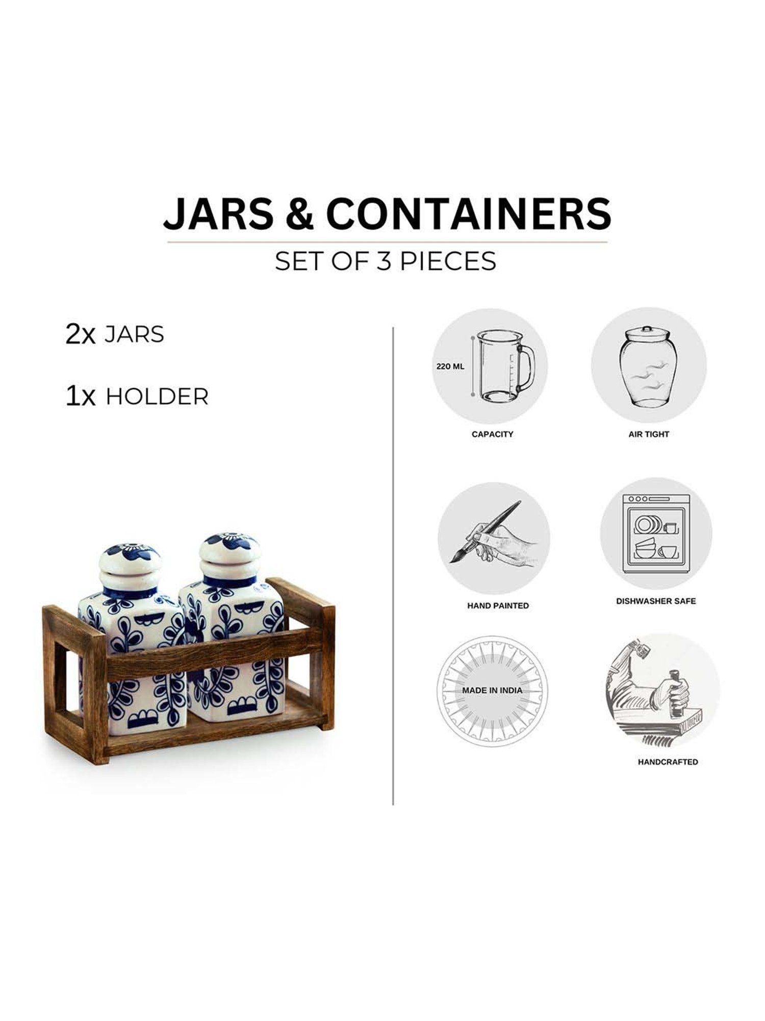 ExclusiveLane Ink Blue & White Ceramic Mughal Floral Storage Jars & Containers