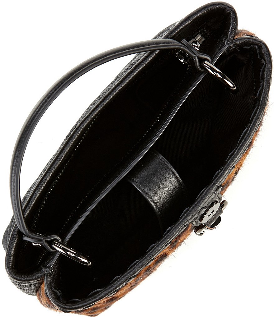 REBECCA MINKOFF Edie Whipped Top Handle Quilted Leopard Haircalf Satchel Bag