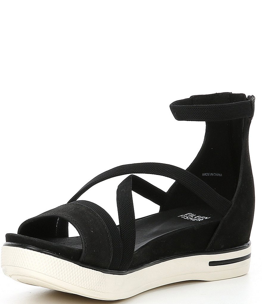 Eileen Fisher Sway Leather Ankle Strap Platform Wedge Sandals