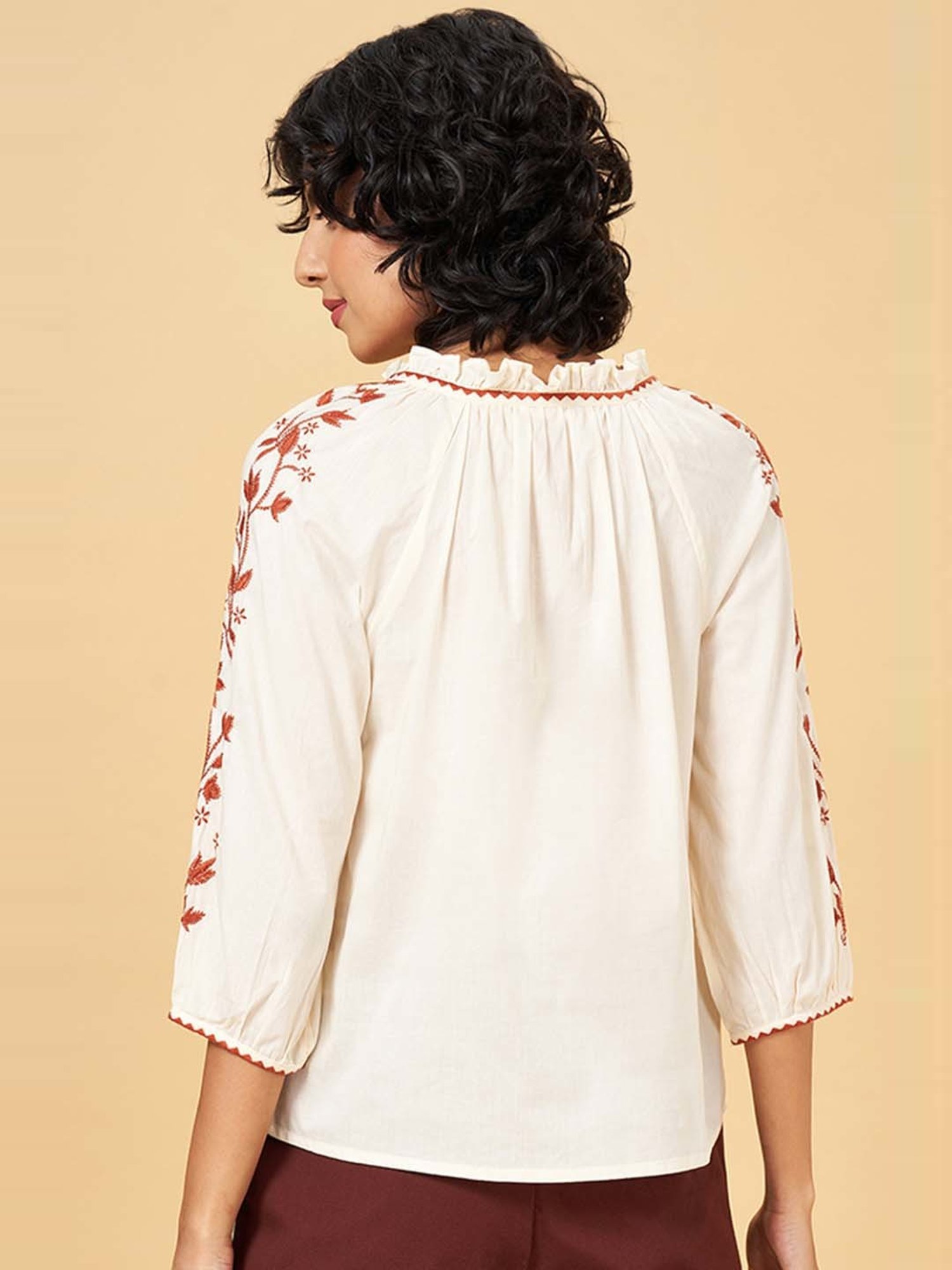 Honey by Pantaloons Off-White Embroidered Top