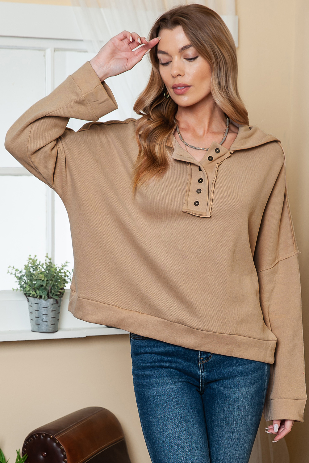 Pink Sequins Candy Cane Round Neck Sweatshirt