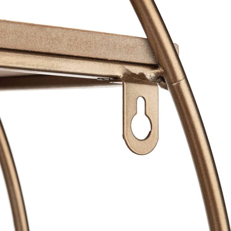 2 Tier Round Wall Shelf Rustic Wood and Decorative Unit Gold - Gallery Solutions