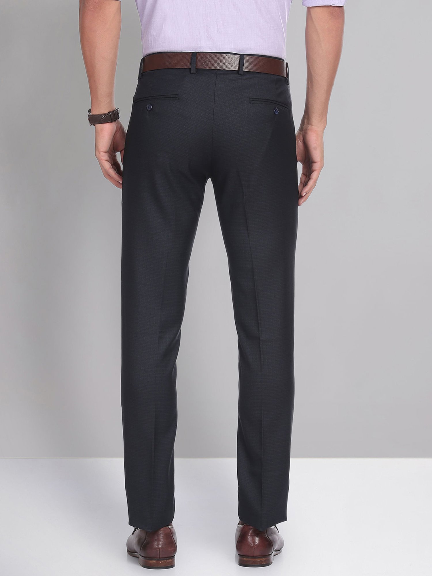 AD by Arvind Navy Slim Fit Flat Front Trousers