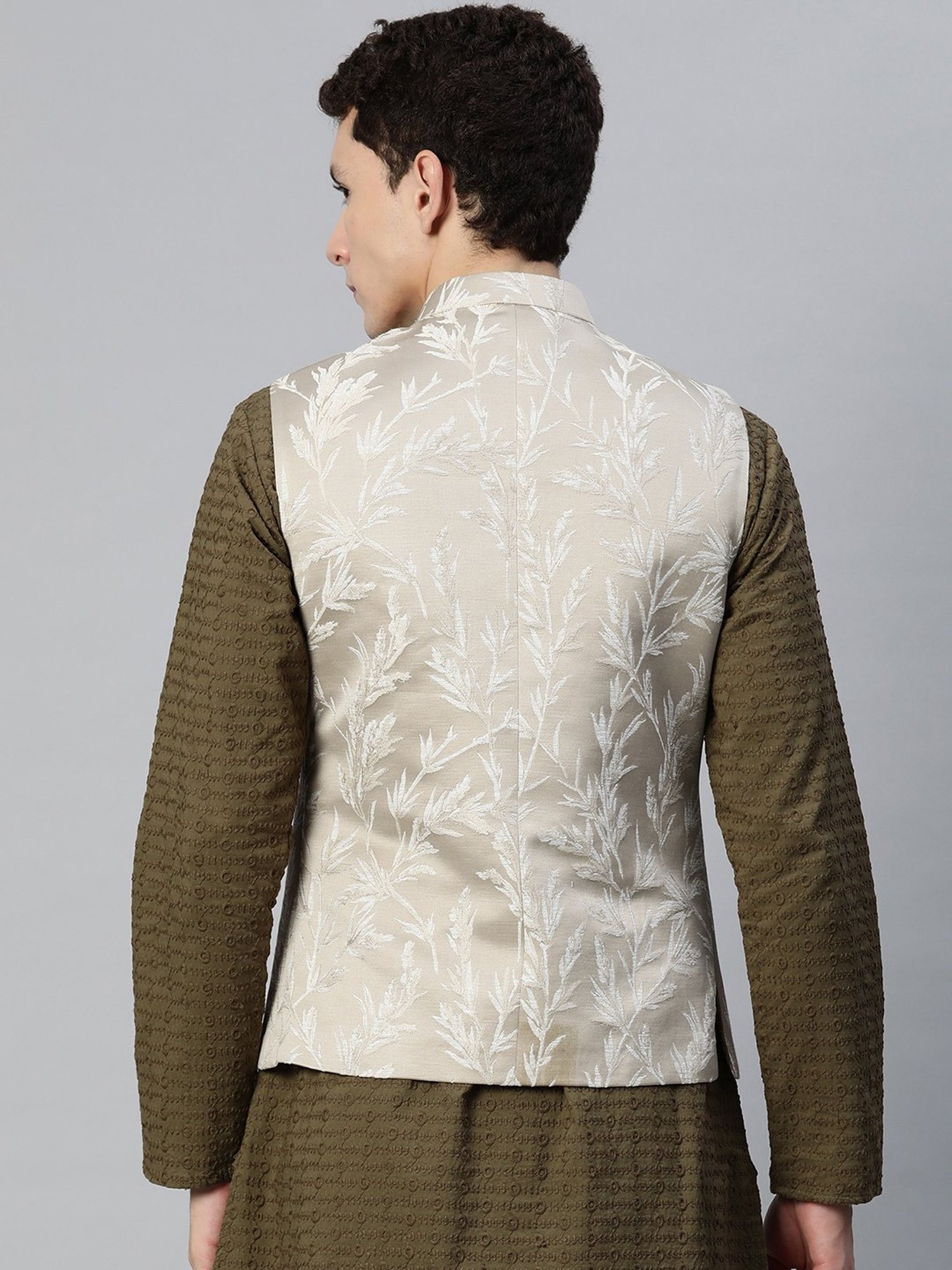 ManQ Beige Slim Fit Nehru Jacket