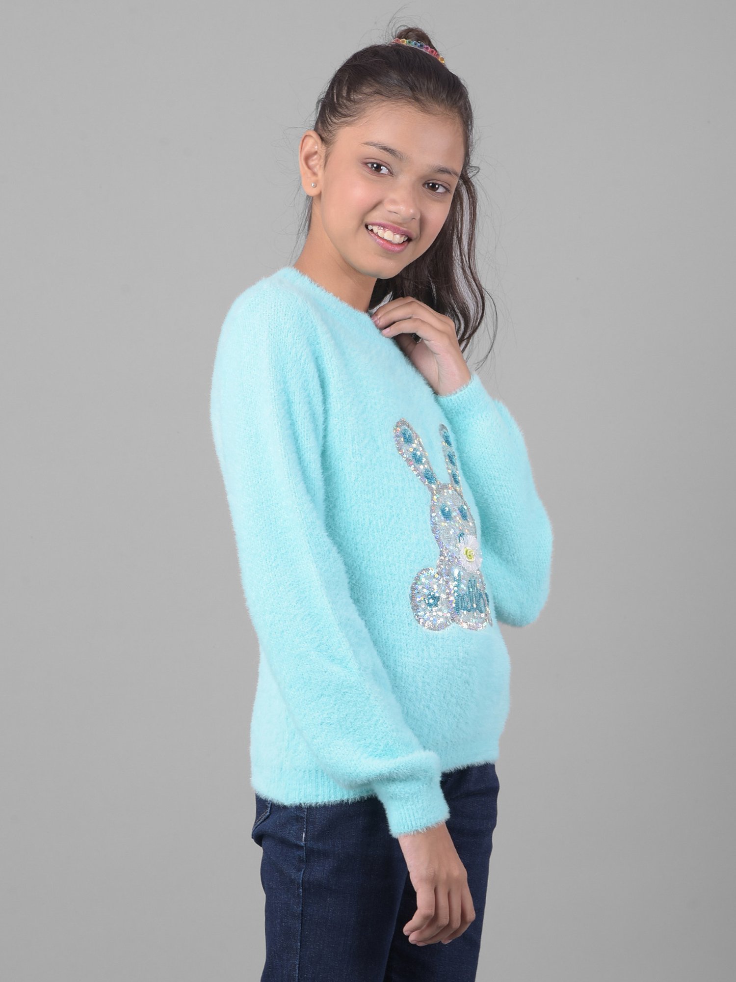 Crimsoune Club Kids Blue Embellished Full Sleeves Sweater