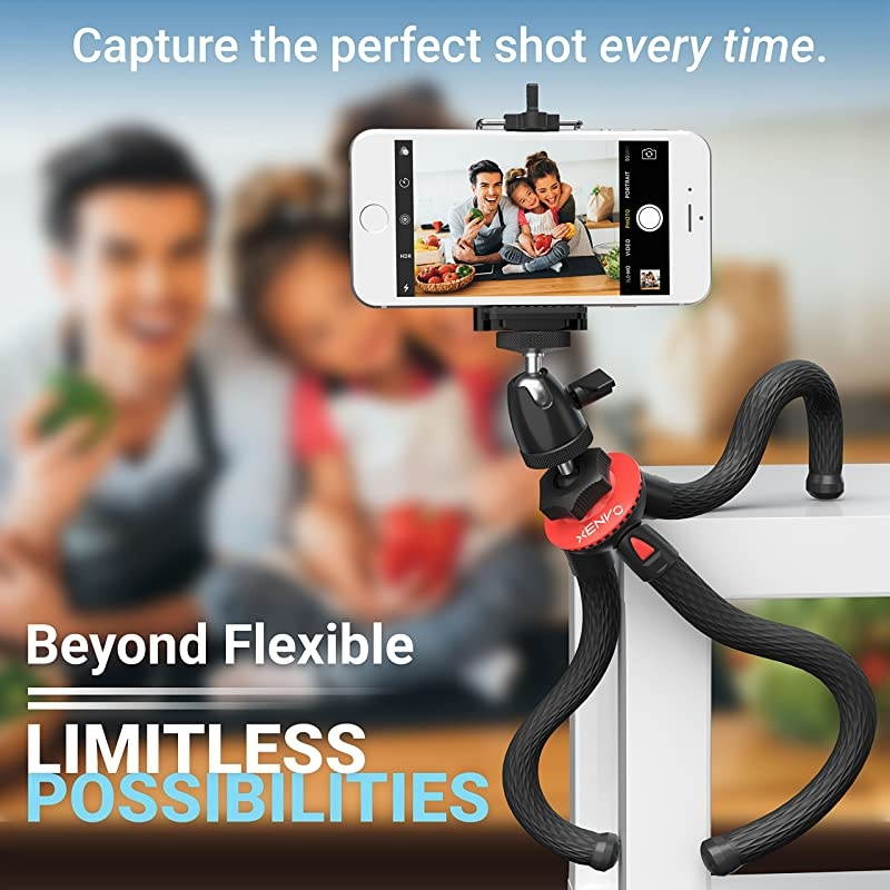 SquidGrip Flexible Cell Phone Tripod and Portable Action Camera Holder - Compatible with iPhone, GoPro, Android, Samsung, Google Pixel and All Mobile Phones