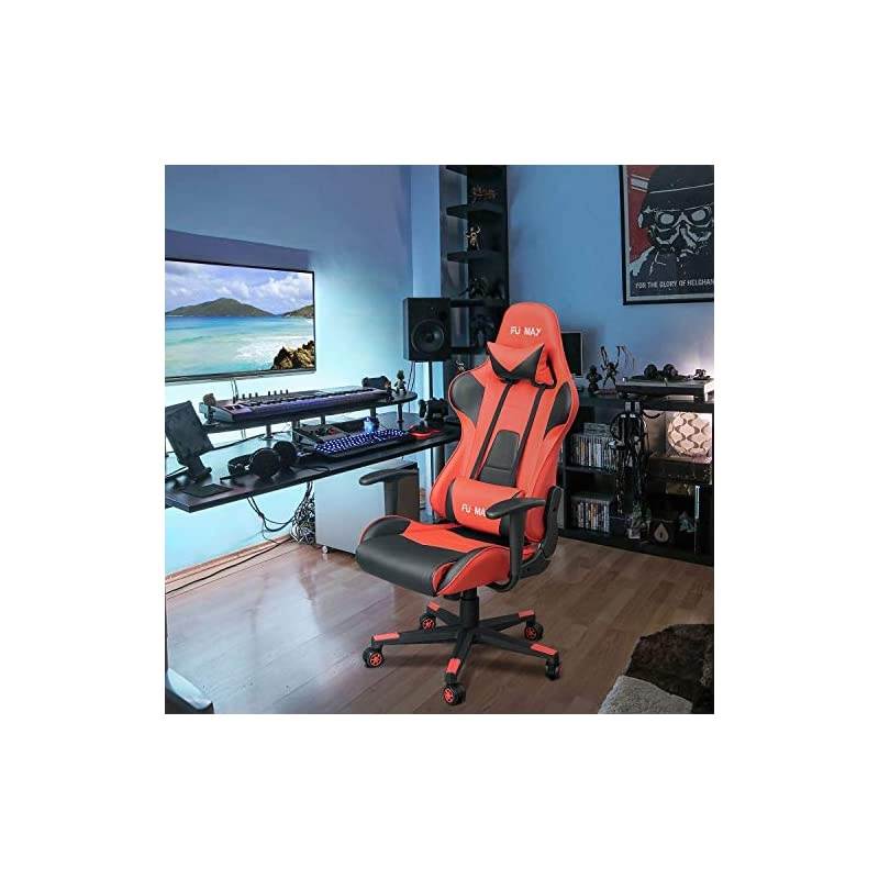 High-Back Gaming Office Chair Ergonomic Racing Style Adjustable Height Executive Computer Chair,PU Leather Swivel Desk Chair (Black/Red)