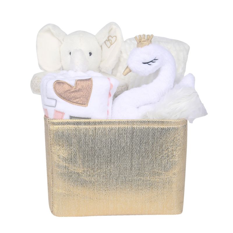 Lambs & Ivy Pink/Gold 5-Piece Baby Gift Basket - Pink, Gold, White, Love, Hearts