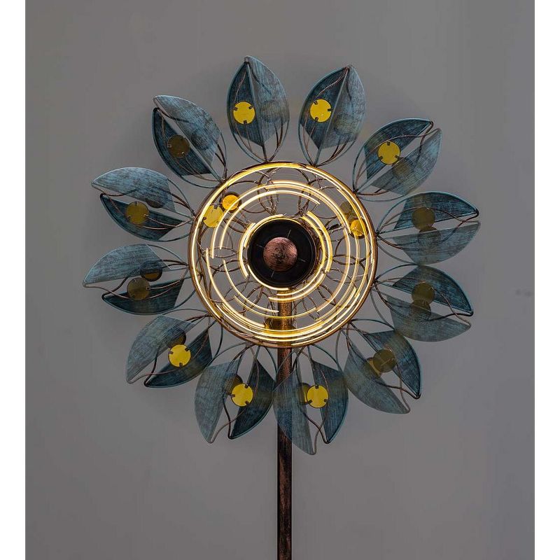 Wind & Weather Verdigris Leaf Solar-Lighted Metal Wind Spinner
