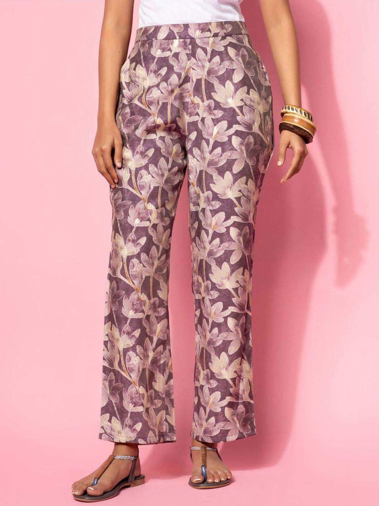 Libas Purple Printed Silk Blend Co-Ords