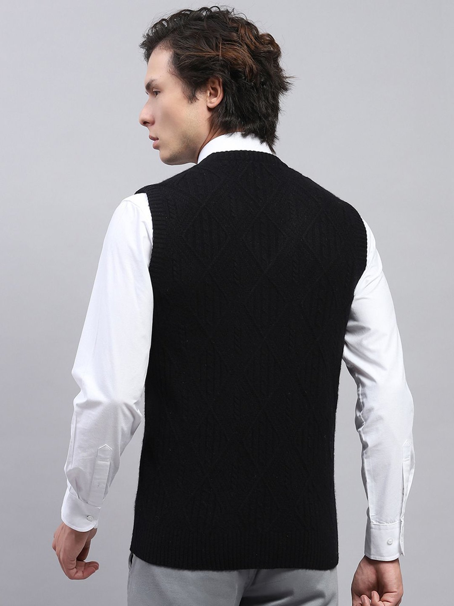 Monte Carlo Black Regular Fit Self Pattern Sweaters