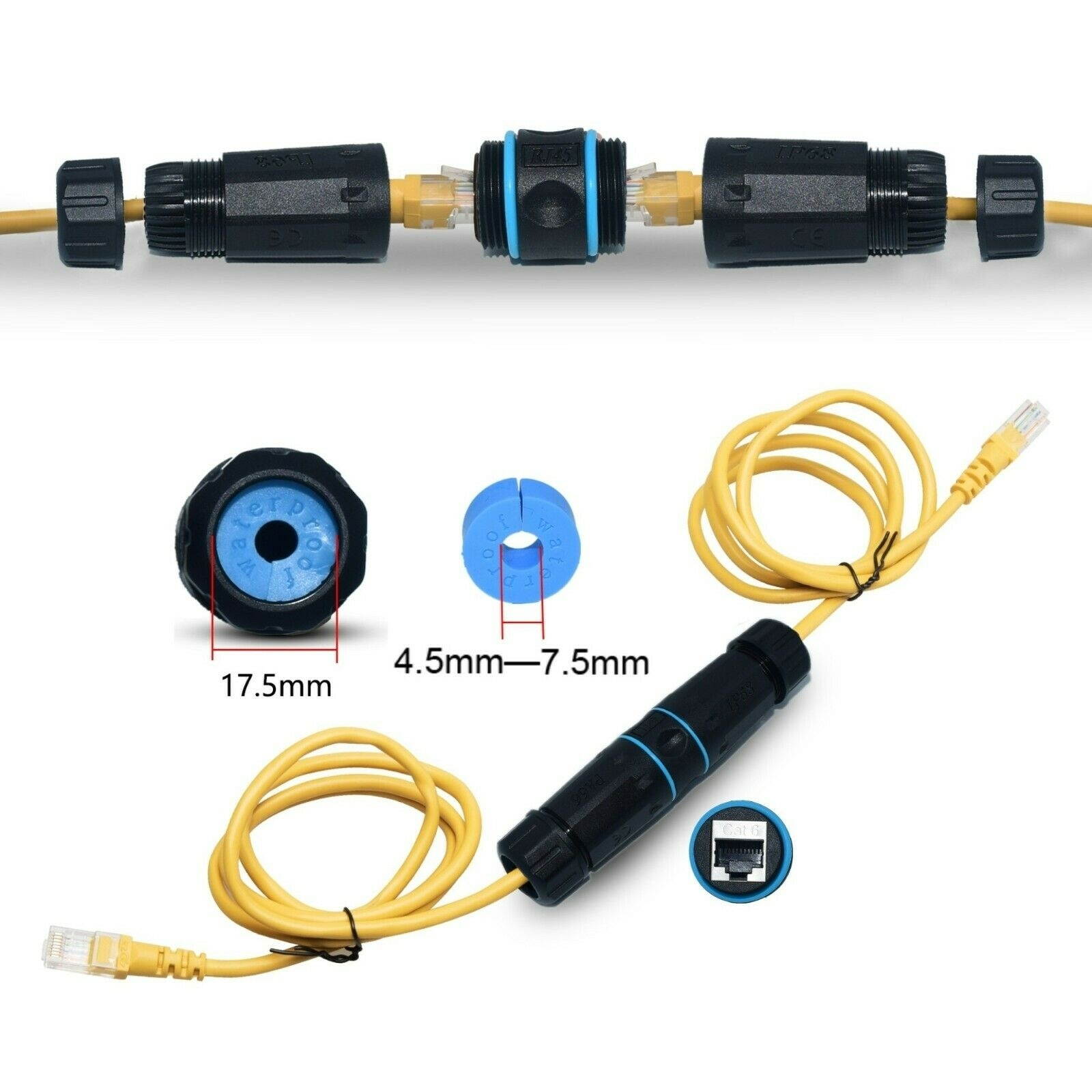 CAT 6A RJ45 Outdoor Waterproof Network Ethernet Cable Coupler Shielded