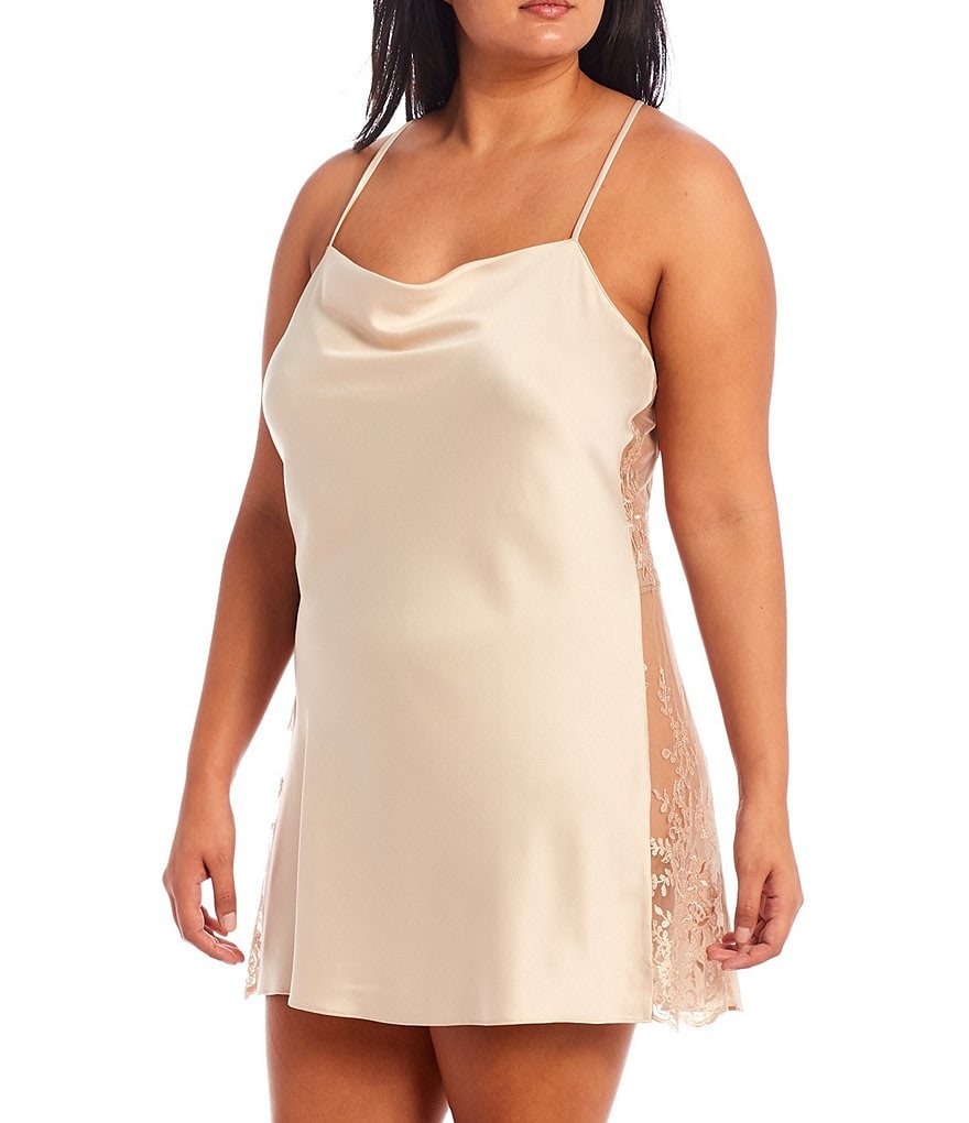 Rya Plus Darling Scoop Neck Charmeuse & Lace Solid Chemise
