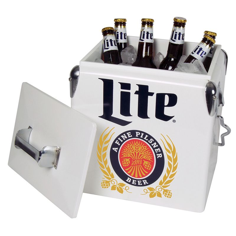 Koolatron MLVIC-13 Official Miller Lite Design 14 Quart 13 Liter Beer Cooler Metal Exterior with Built-In Bottle Opener