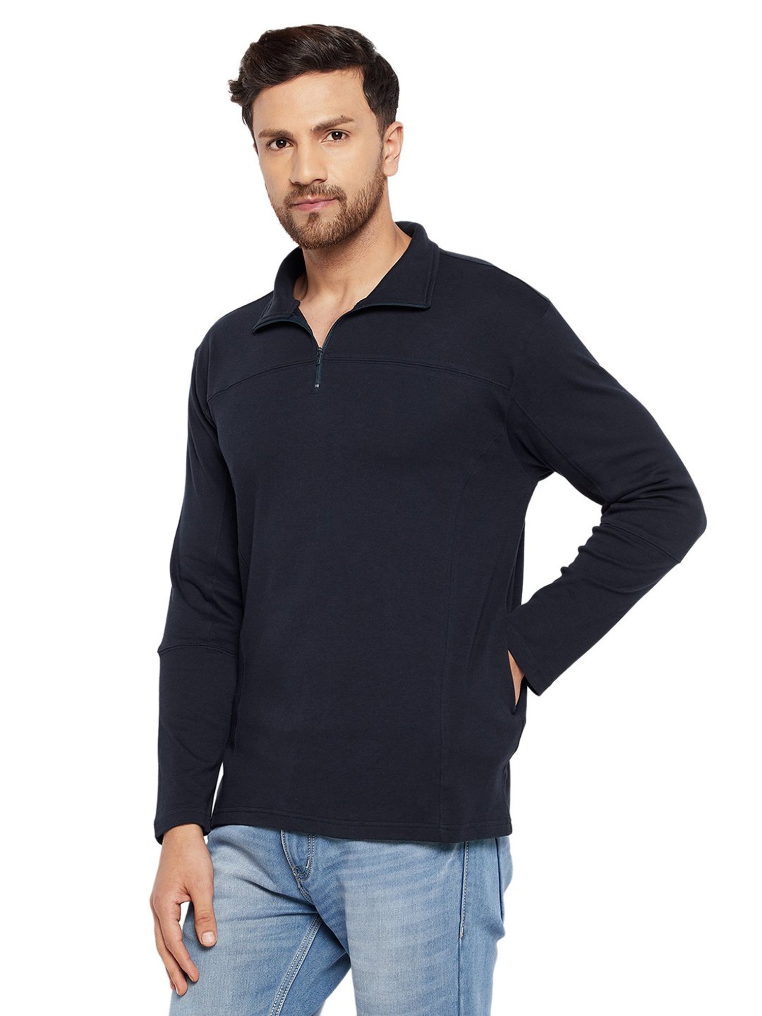 Hypernation Navy Relaxed Fit Cotton Polo T-Shirt