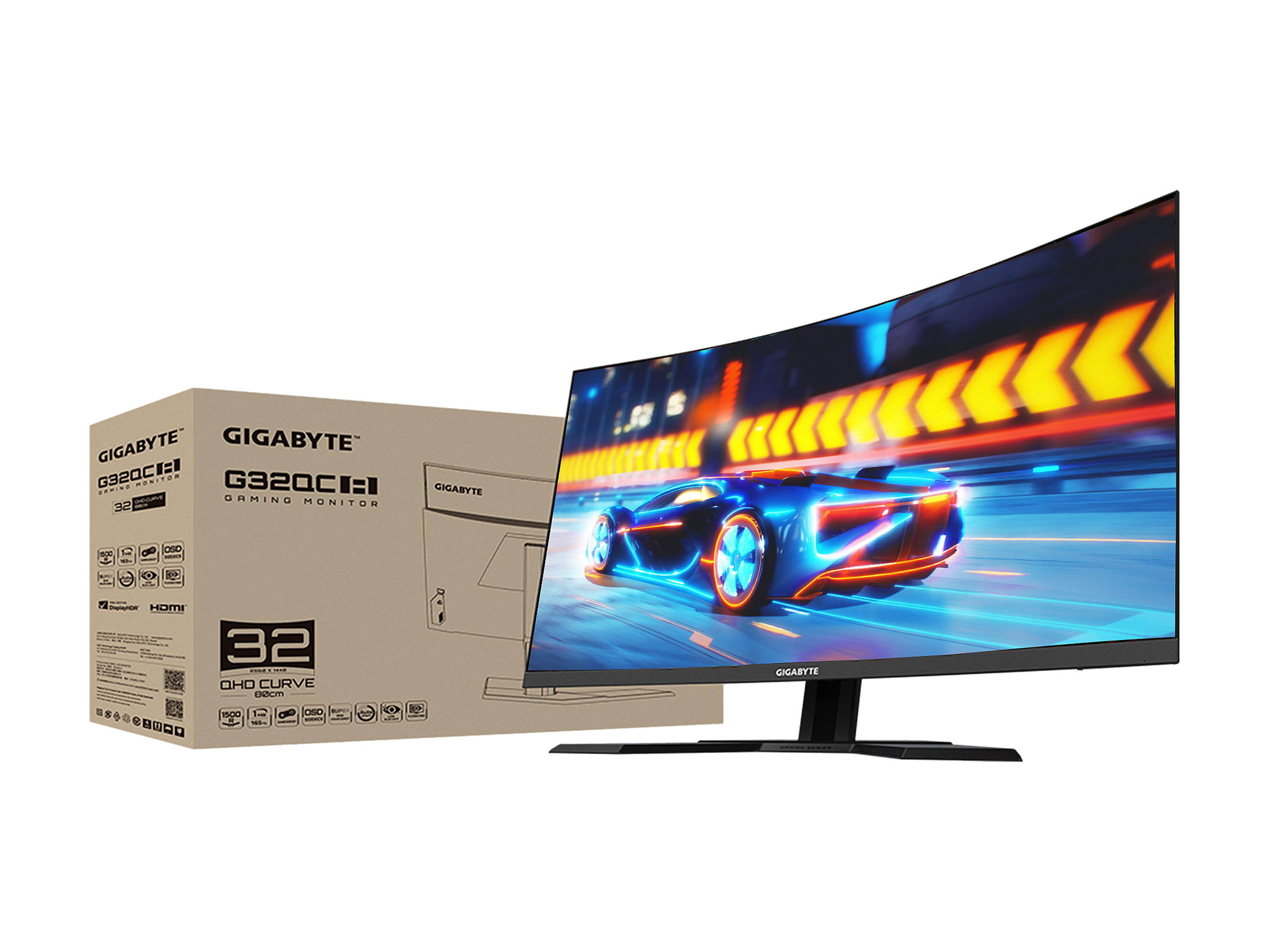 GIGABYTE G32QC A 32" 165Hz 2K 1ms (MPRT), 93% DCI-P3, VESA HDR400, FreeSync Premium Pro, 1 x DisplayPort 1.2, 2 x HDMI 2,0, 2 x USB 3.0 Curved Gaming Monitor