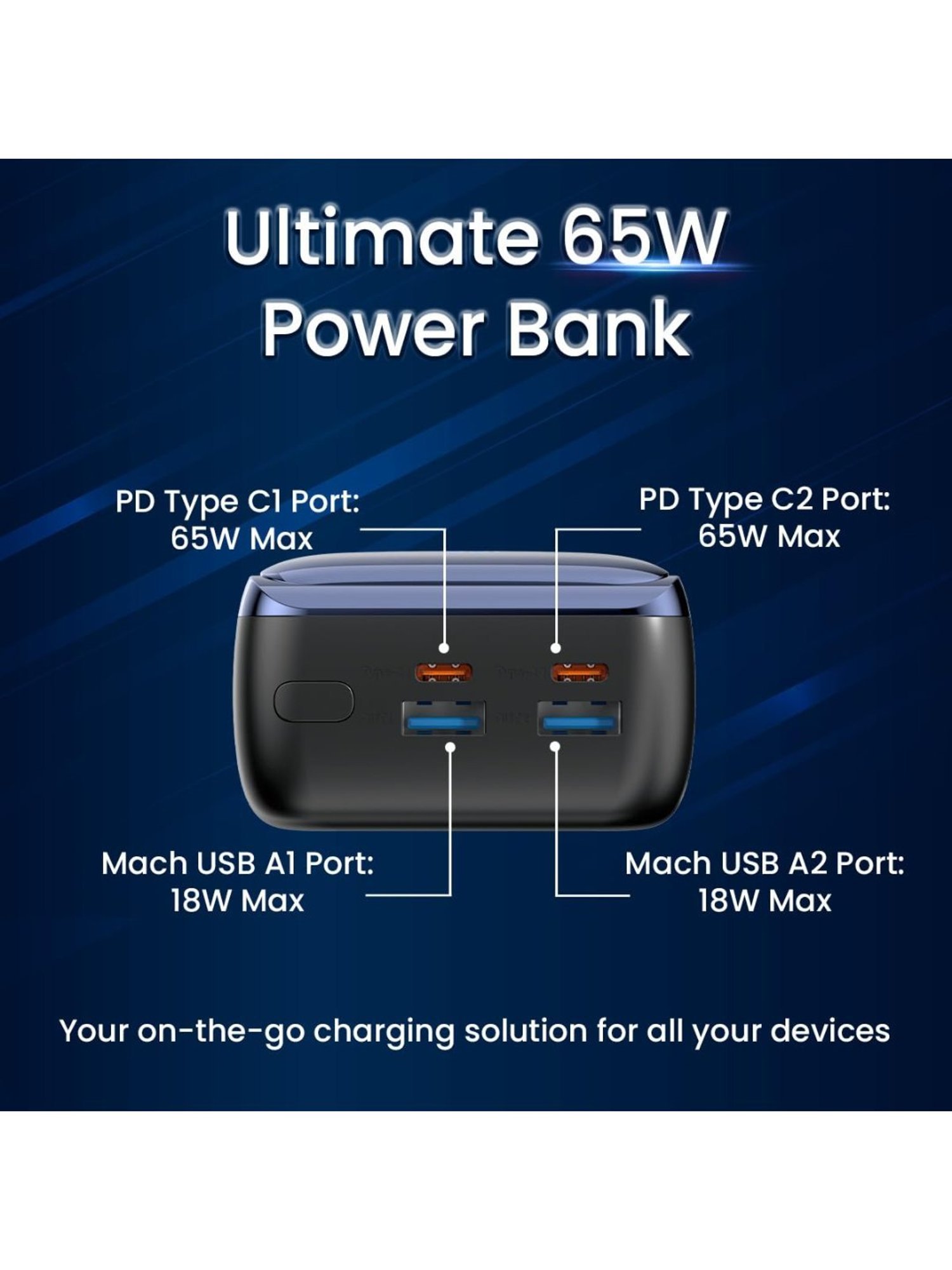 Portronics Ampbox 10000 mAh Power Bank with 22.5W Fast Charging & Digital Display (Black)