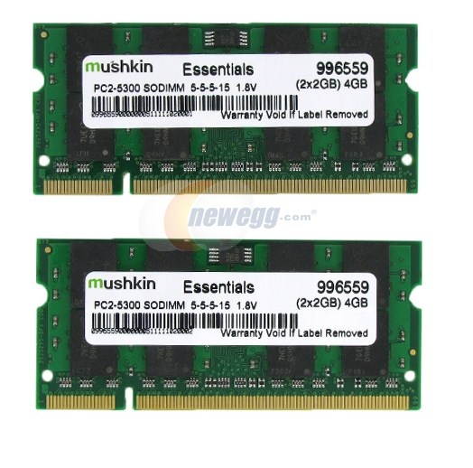 Mushkin Enhanced 4GB (2 x 2GB) Essentials DDR2 PC2-5300 667MHz 200-Pin Laptop Memory Model 996559