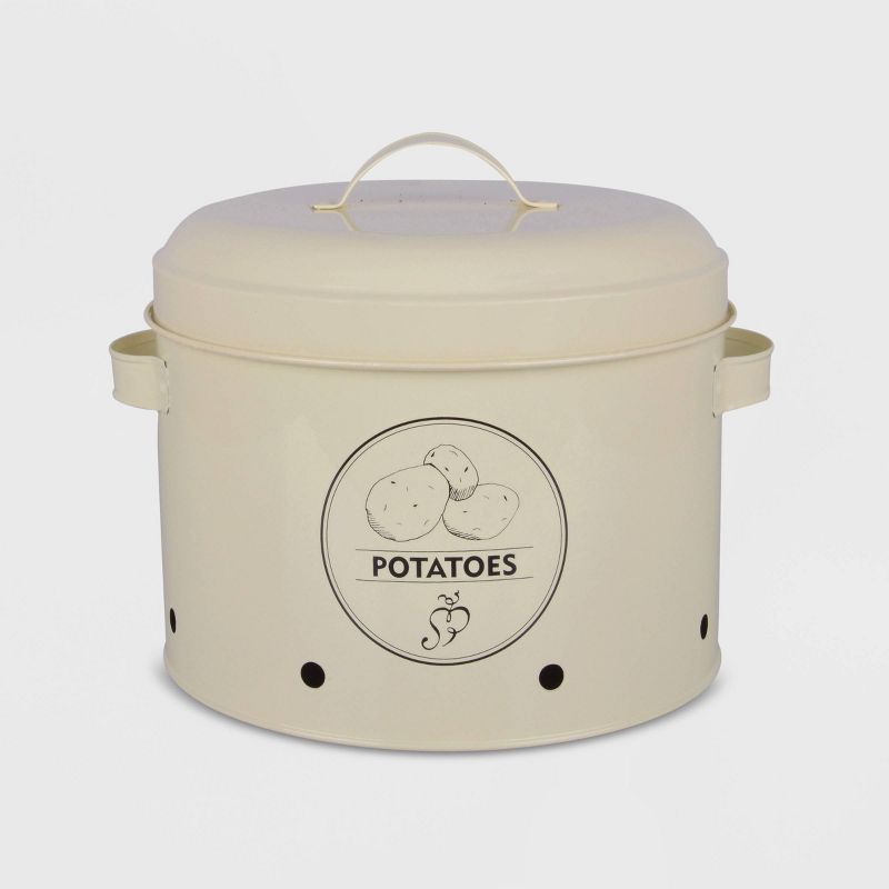 8" Potato Storage Metal Tin Ivory - Esschert Design