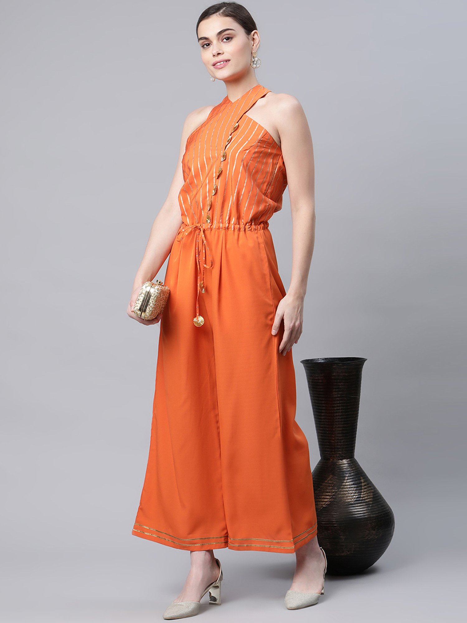 Ahalyaa Orange Striped Jumpsuit