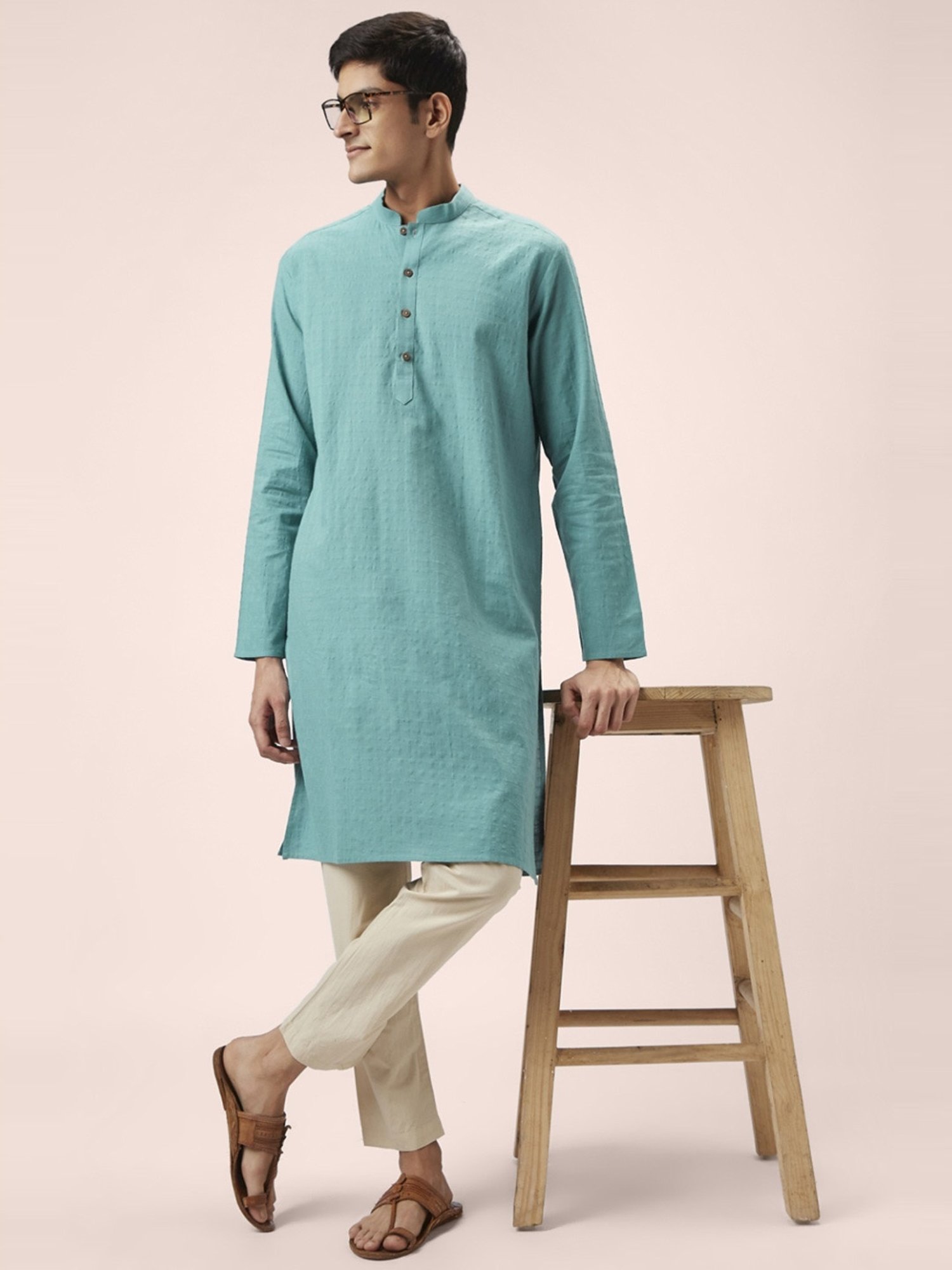 Indus Route By Pantaloons Green Cotton Regular Fit Checks Kurta