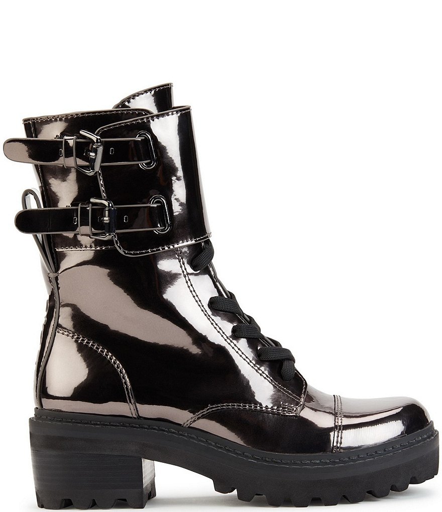 DKNY Bart Metallic Patent Combat Lug Sole Booties