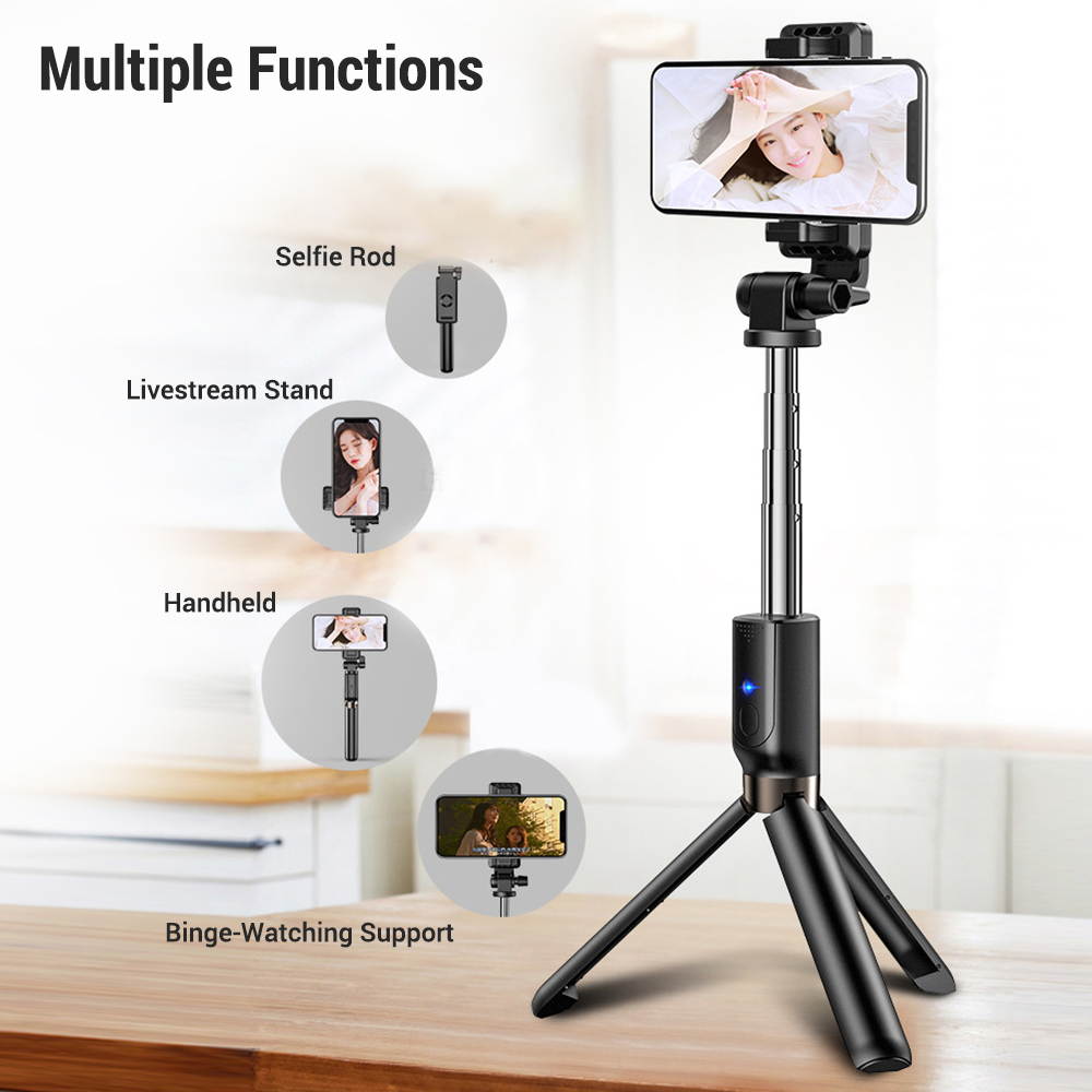 Selfie Tripod Stand and Phone Holder Multifunctional Cellphone Selfie Rod Extendable Smartphone Tripod with BT Wireless Remote Shutter Compatible with iPhone Samsung Huawei Phones Aluminum Alloy Green