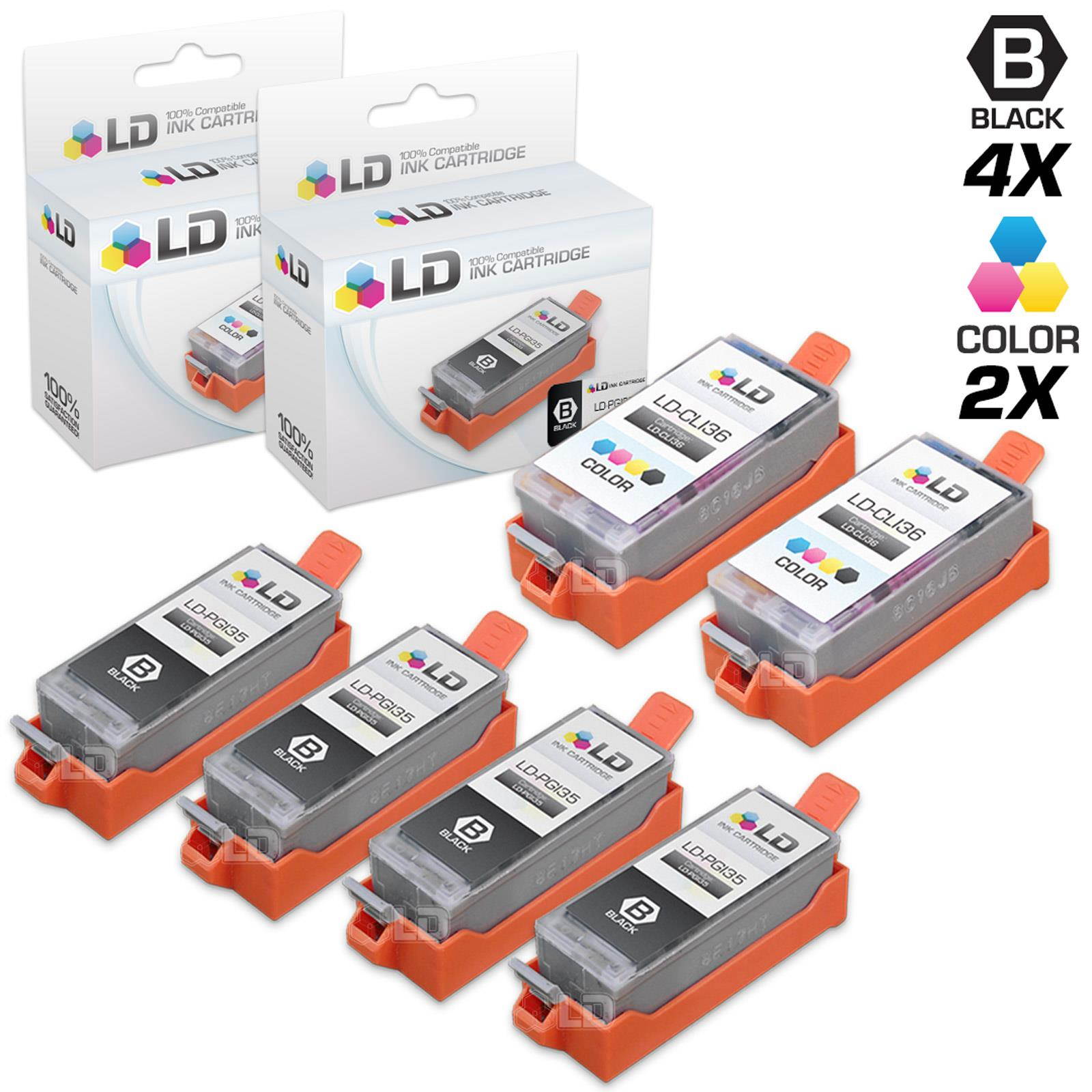 LD &copy; Compatible Canon PGI35 and CLI36 Set of 6 Ink Cartridges: Includes 4 Black and 2 Color Cartridge for use in the Canon IP100 Printer