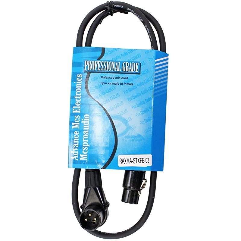Male to Female XLR Cable with black connectors 3 FT Foot Feet Right-F to Straight-M