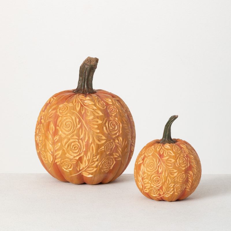 Sullivans Carved Pumpkin Set of 2, 10.5"H & 7"H Orange