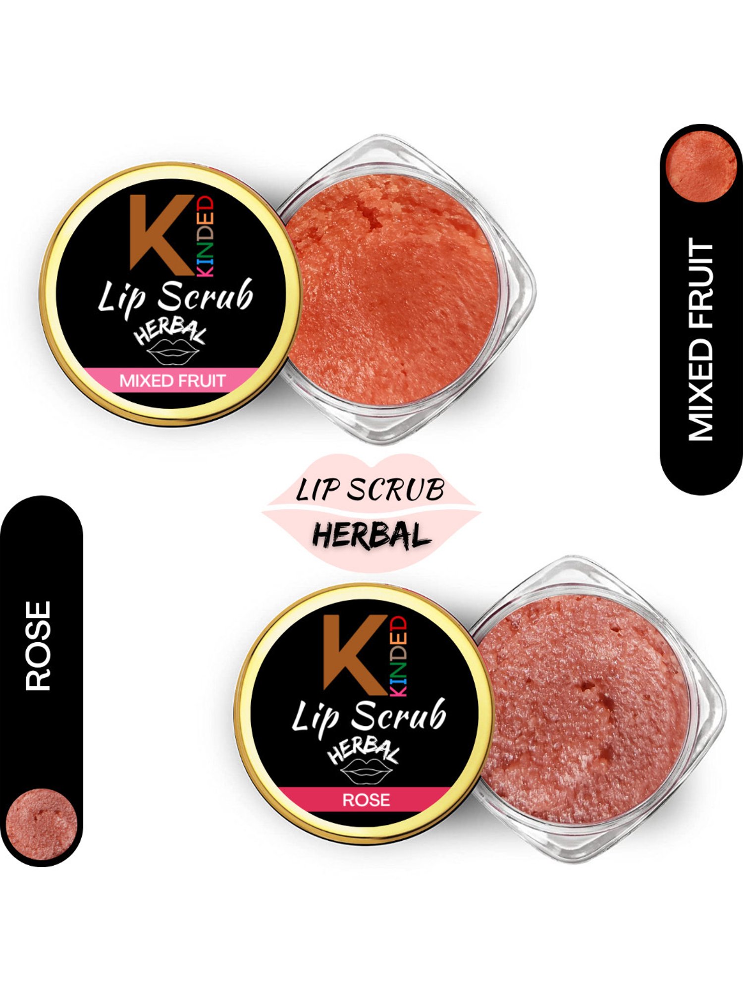 KINDED Herbal Mixed Fruit & Rose Lip Scrub Combo