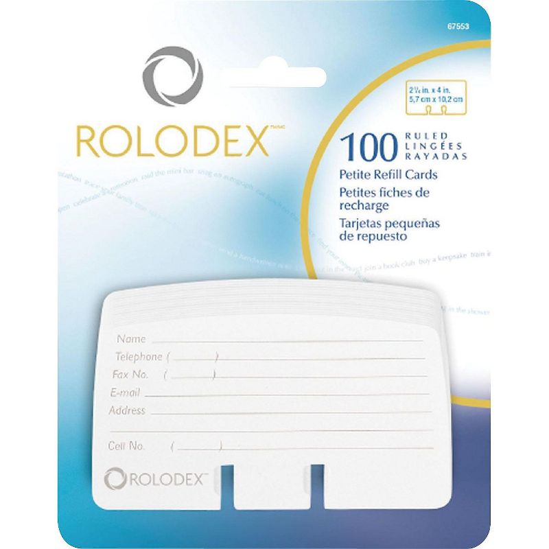 Rolodex Petite Refill Cards 2 1/4 x 4 100 Cards/Pack 67553