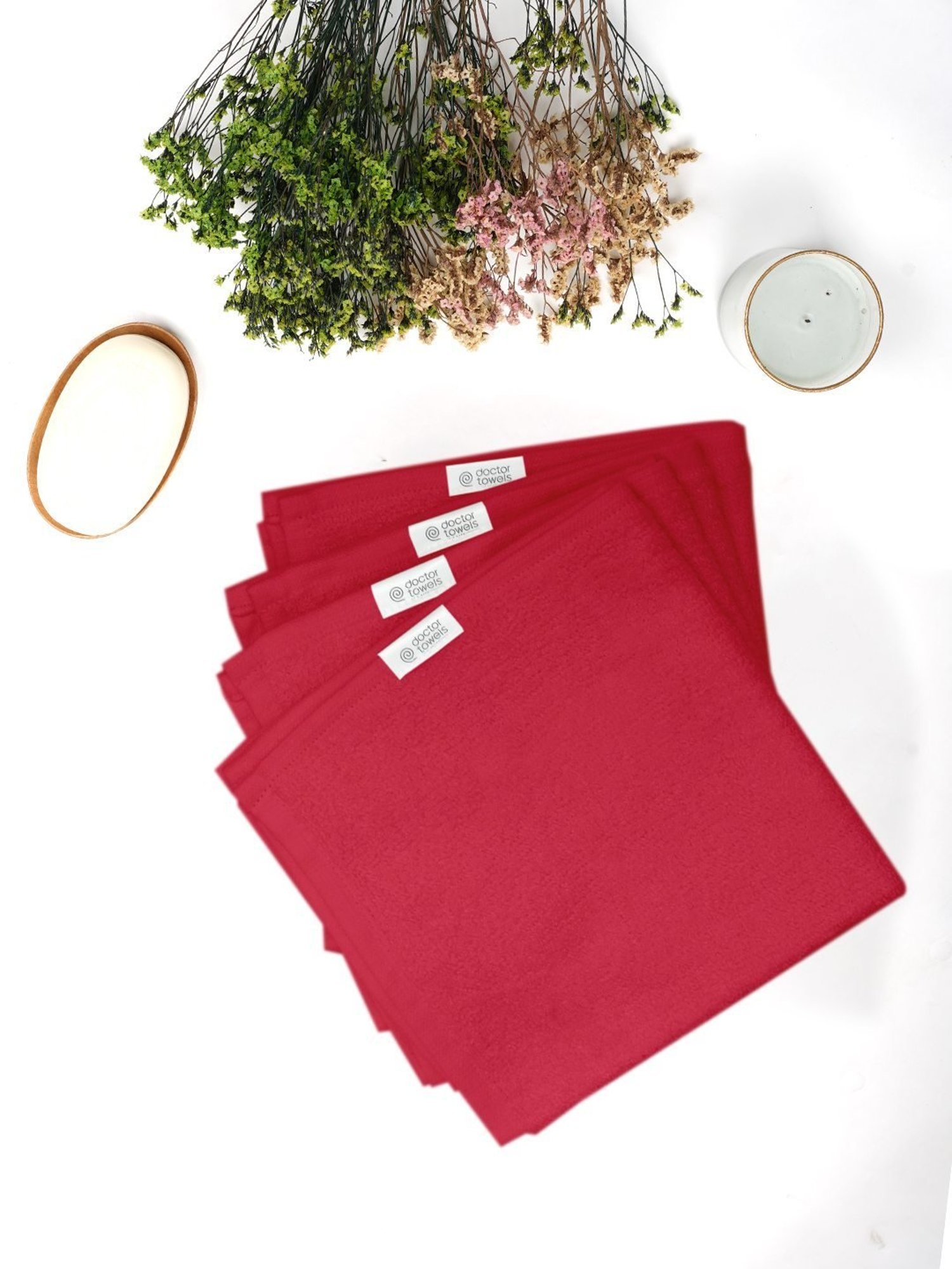 Doctor Towels Bamboo Terry Red 650 GSM Viscose Face Towel (Set of 4)