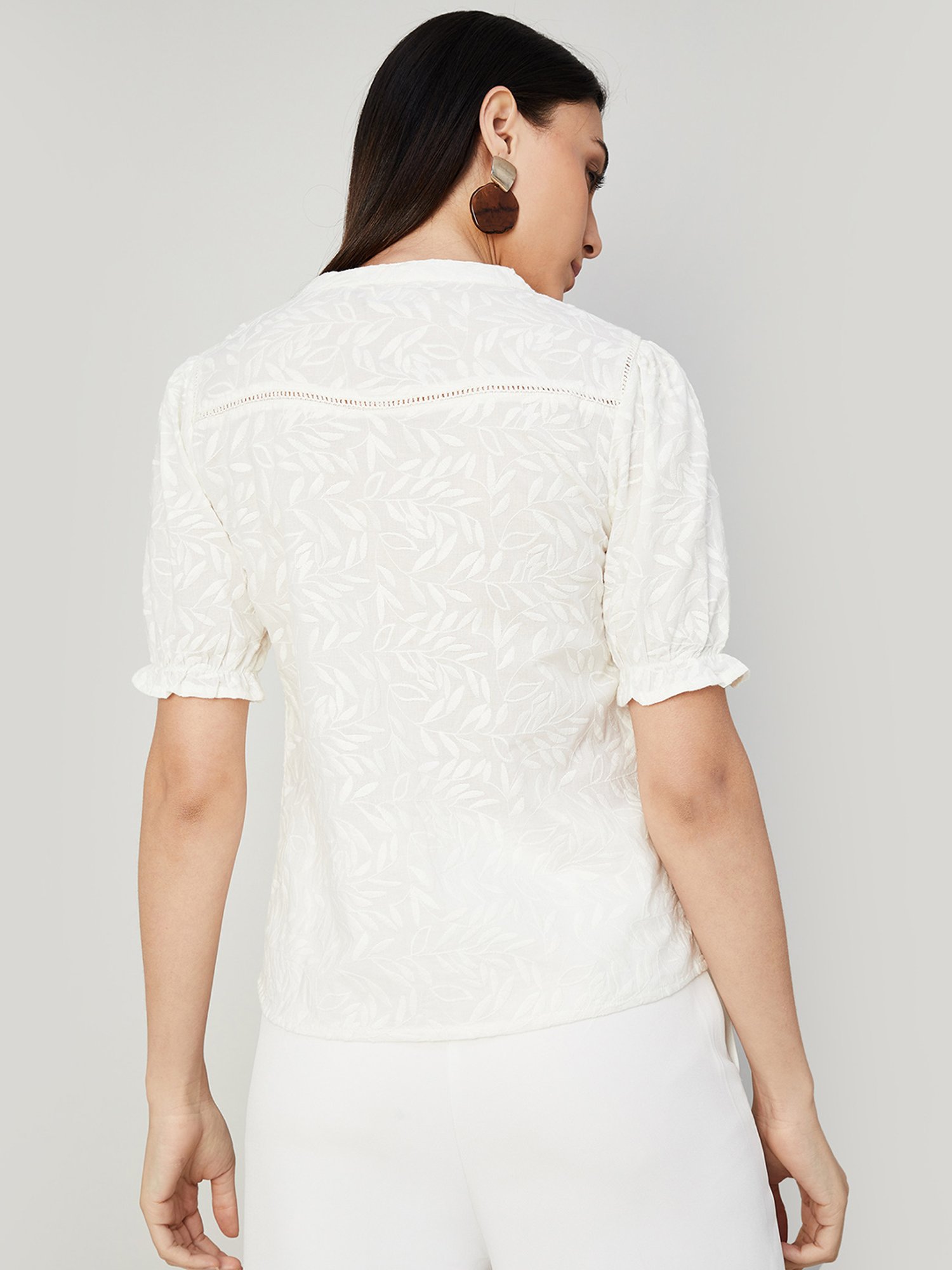 Code by Lifestyle Off White Cotton Printed Top