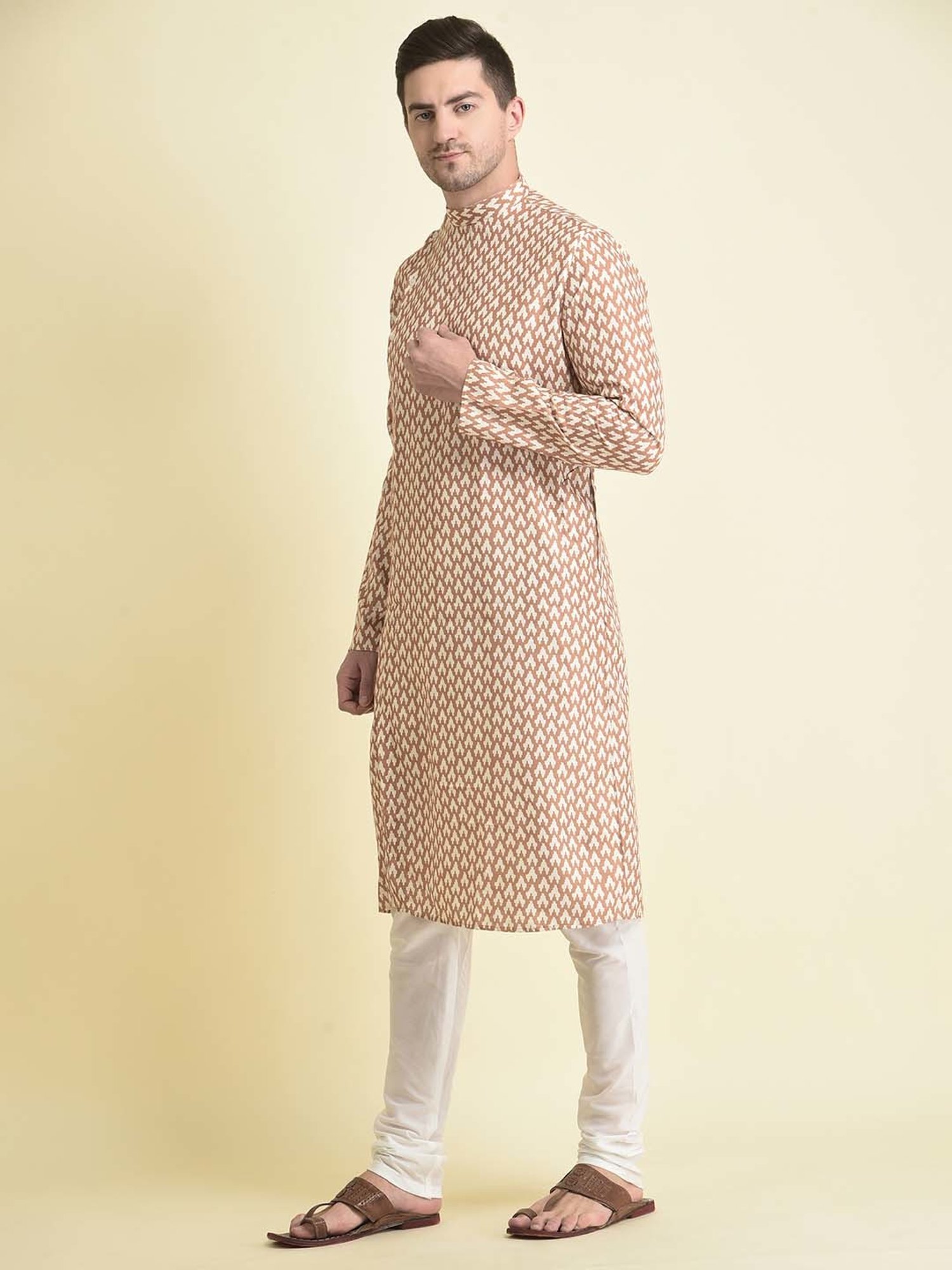 TABARD Mustard Regular Fit Print Kurta with Churidar Set