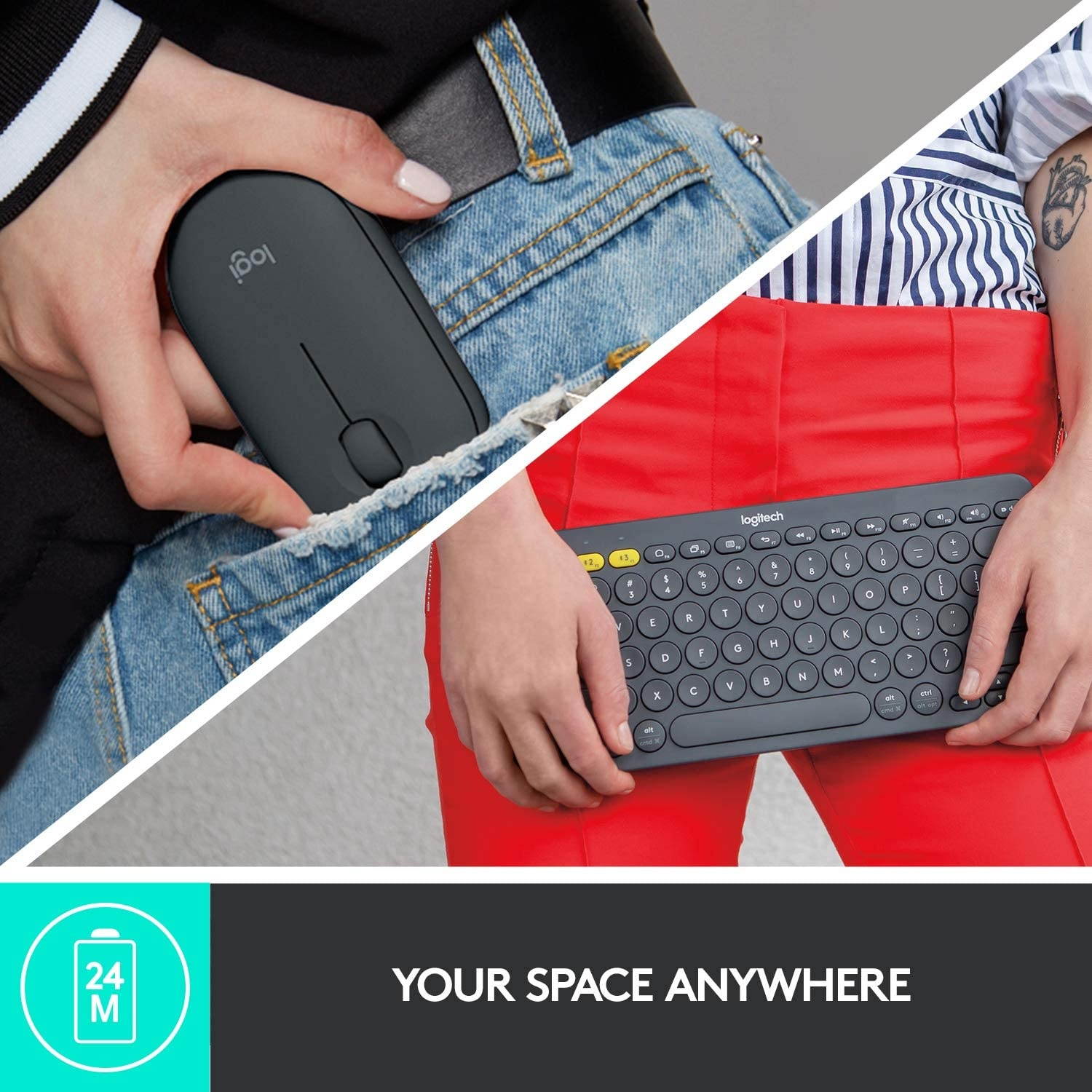 Logitech K380 + M355 Wireless Keyboard and Mouse Combo-Slim portable design quiet clicks long battery life Bluetooth connectivity multi device with Easy-Switch for Mac Chrome OS Windows-Graphite