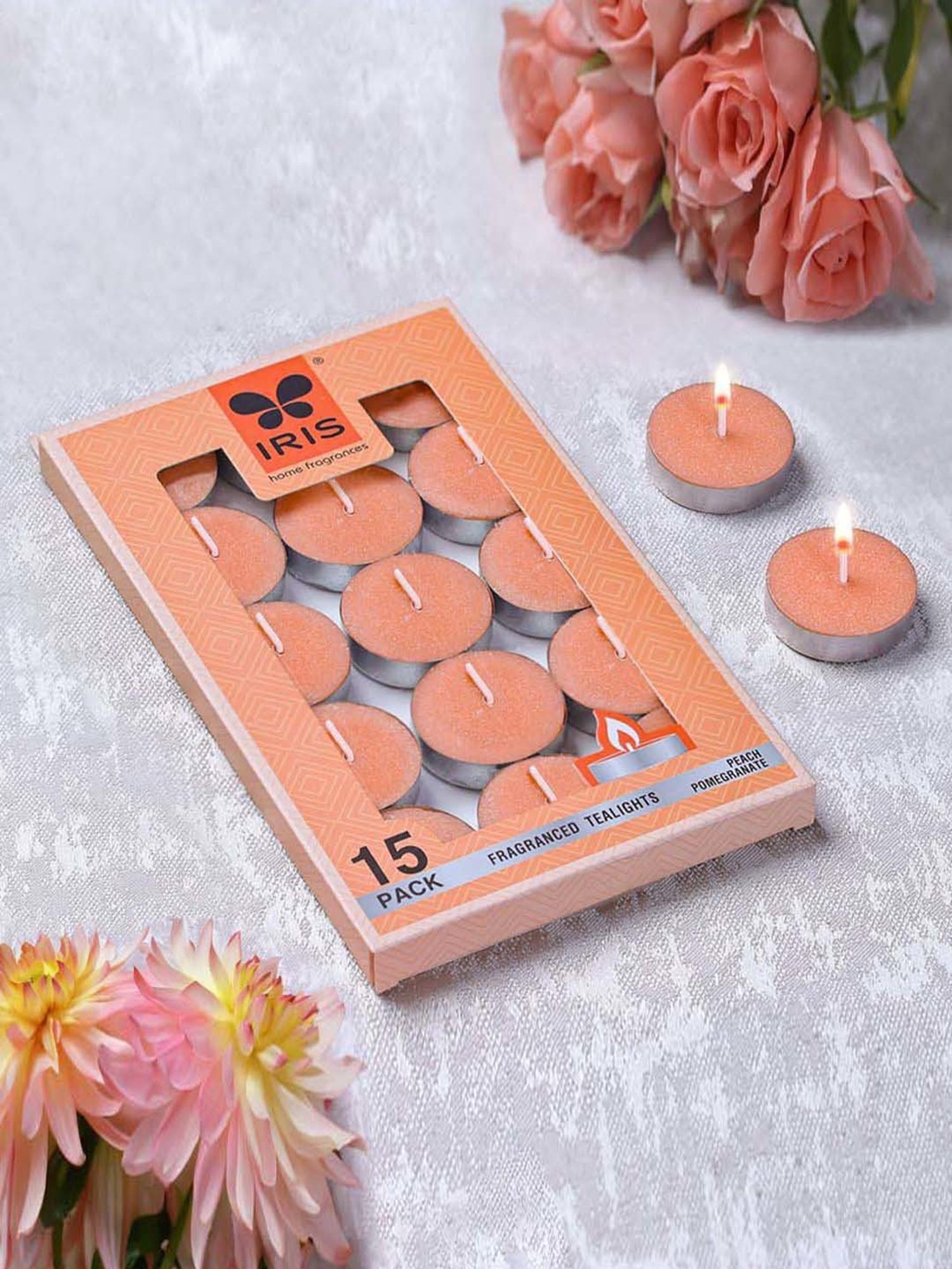 IRIS Peach Home Fragrances Peach Pomogranate Tealight Candles Pack of 15 (Set of 3)