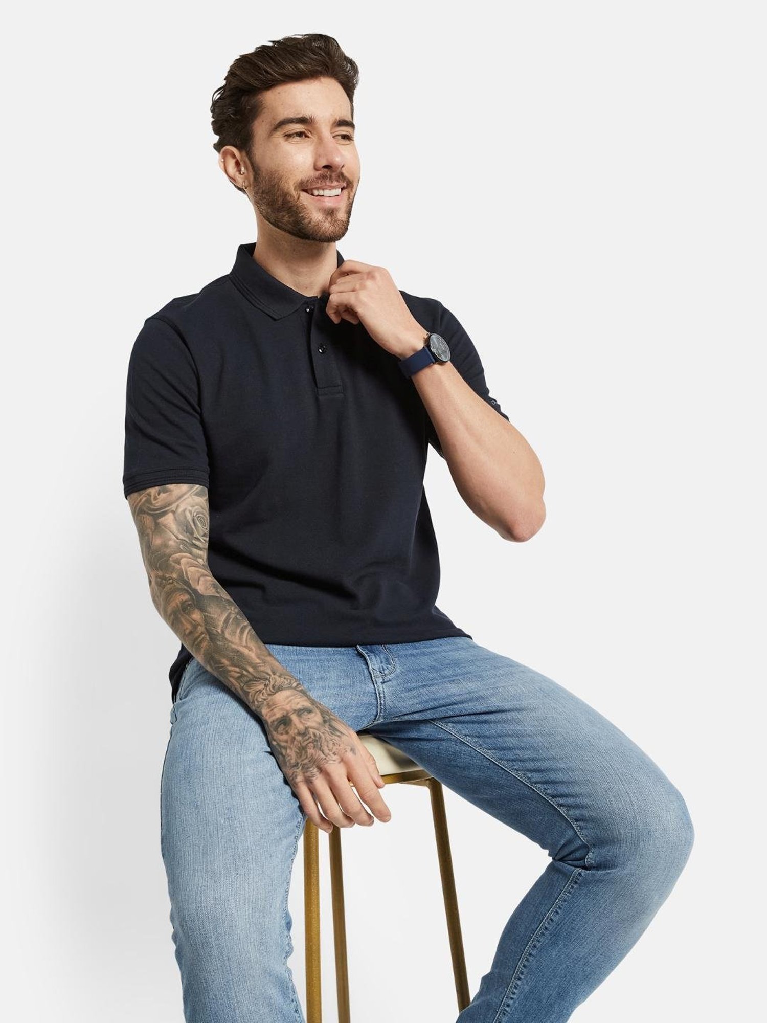 Octave Light Navy Cotton Regular Fit Polo T-Shirt