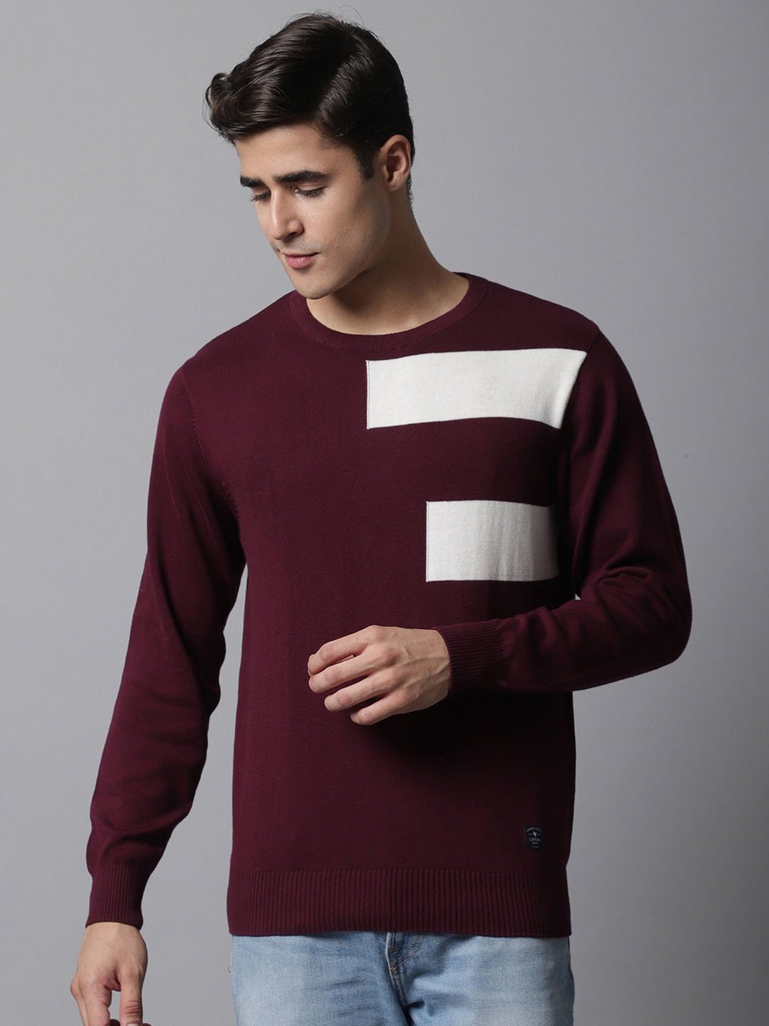 Duke Wine Self Striped Sweater