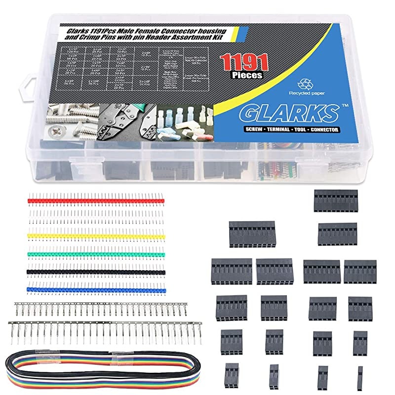 1191Pcs 254mm Pitch 1 2 3 4 5 6 7 8 9 10 Pin Housing Connector and Male Female Crimp Pins with Pin Header and 10 Wire Rainbow Color Flat Ribbon IDC Cable Compatible with Dupont Connector Kit