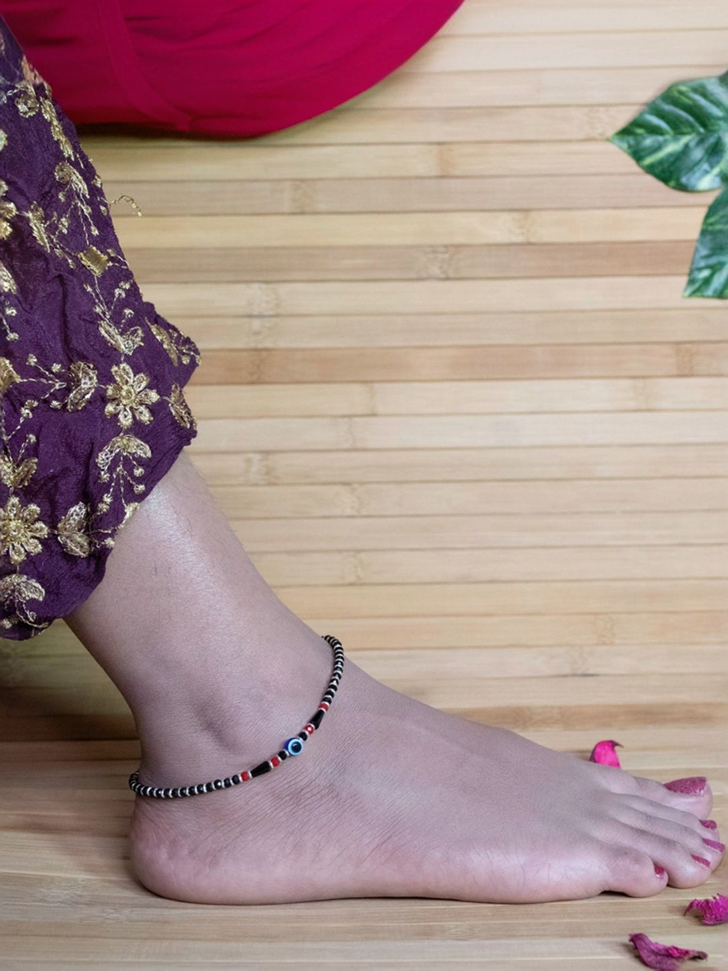 Arte Jewels 925 Sterling Silver Nazariya Evil Eye Bead Anklet for Women & Girls (Single)