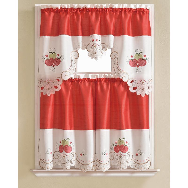 Ramallah Trading Noble Embroidered Apple Tier and Valance - 60 x 36, Multicolored
