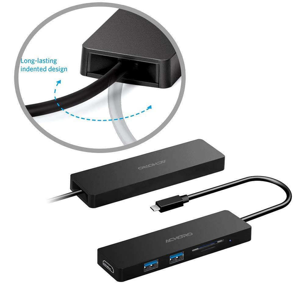Achoro 5 in 1 Type C Hub Reader Combo - HDMI 4K Full HD SD TF 2 USB Ports Card Reader-Data Transfer Hub Compatible with Laptop, MacBook Pro, iMac
