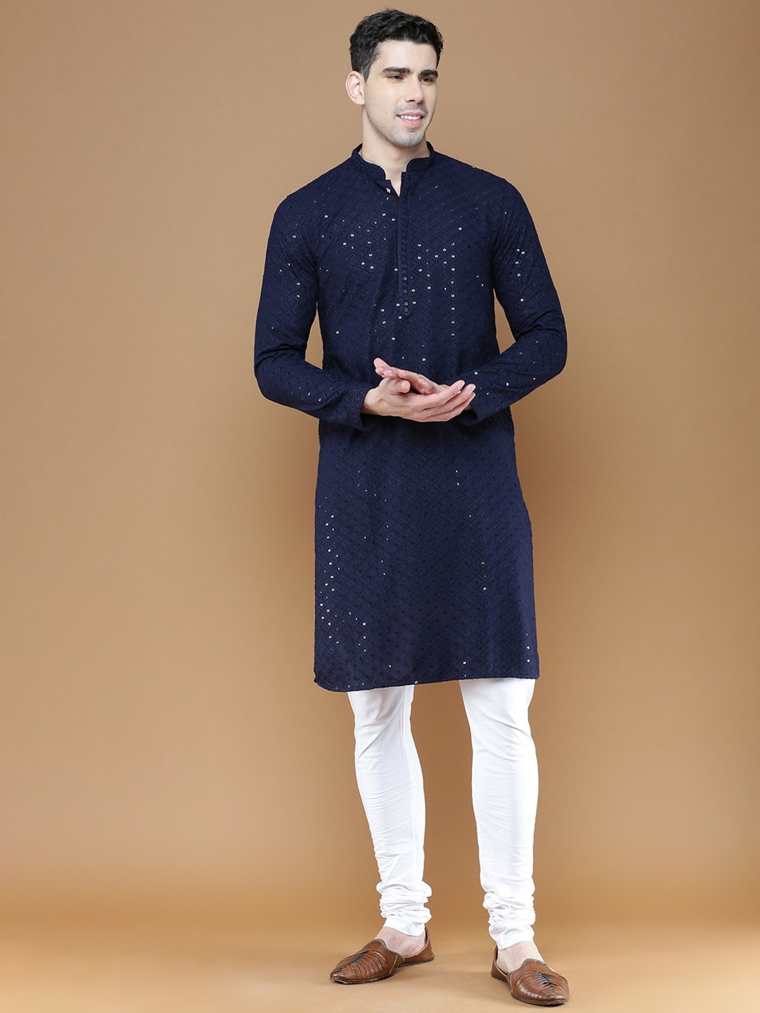 Sanwara Deep Blue Cotton Regular Fit Embellished Kurta Bottom Set