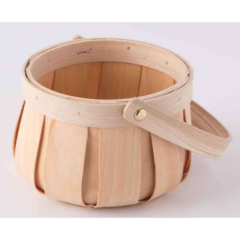 Vintiquewise Small Round Natural Woodchip Wooden Decorative Storage Basket with Handle
