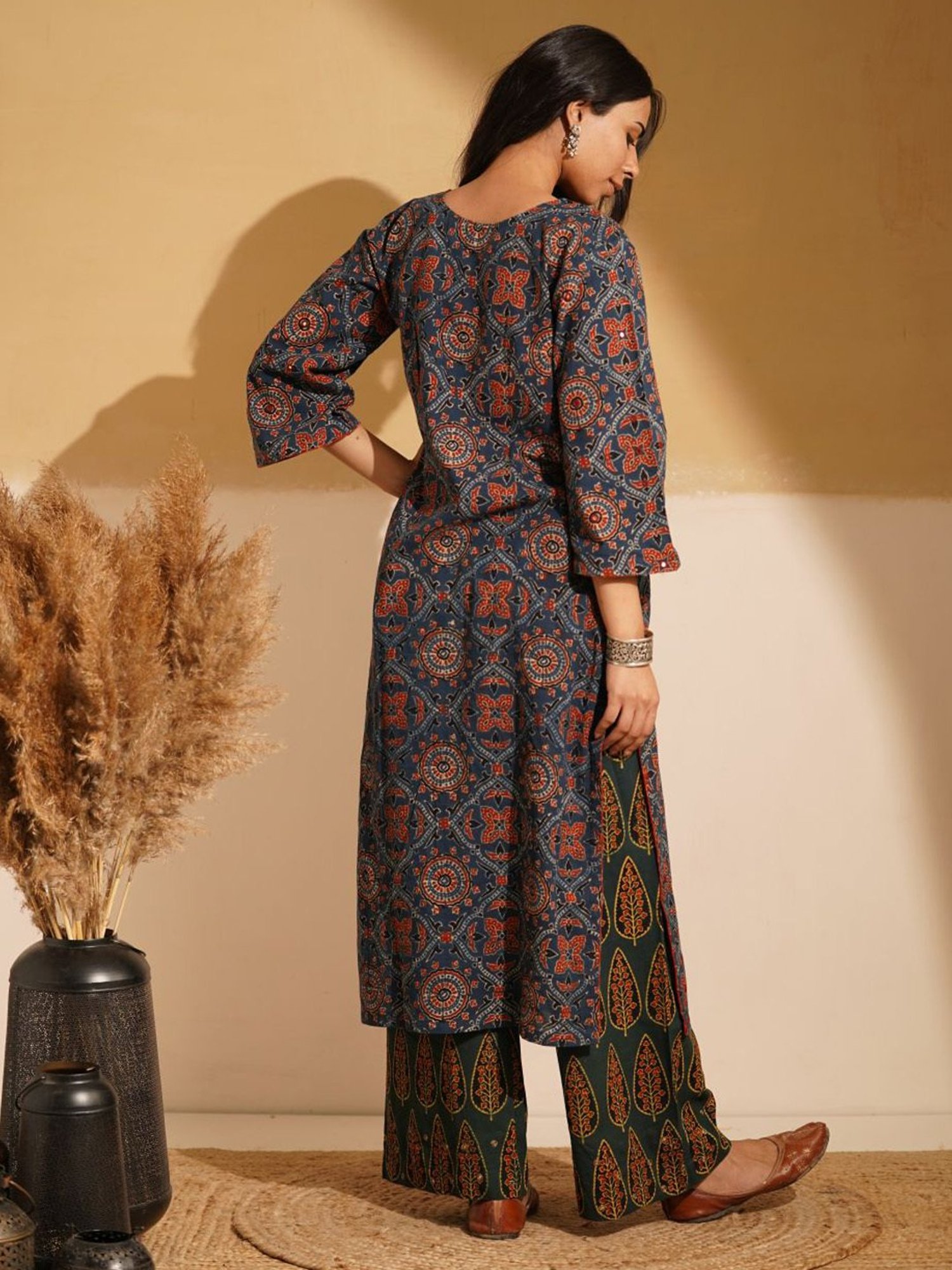 Love Chic Indigo Blue Cotton Ajrakh Straight Kurta