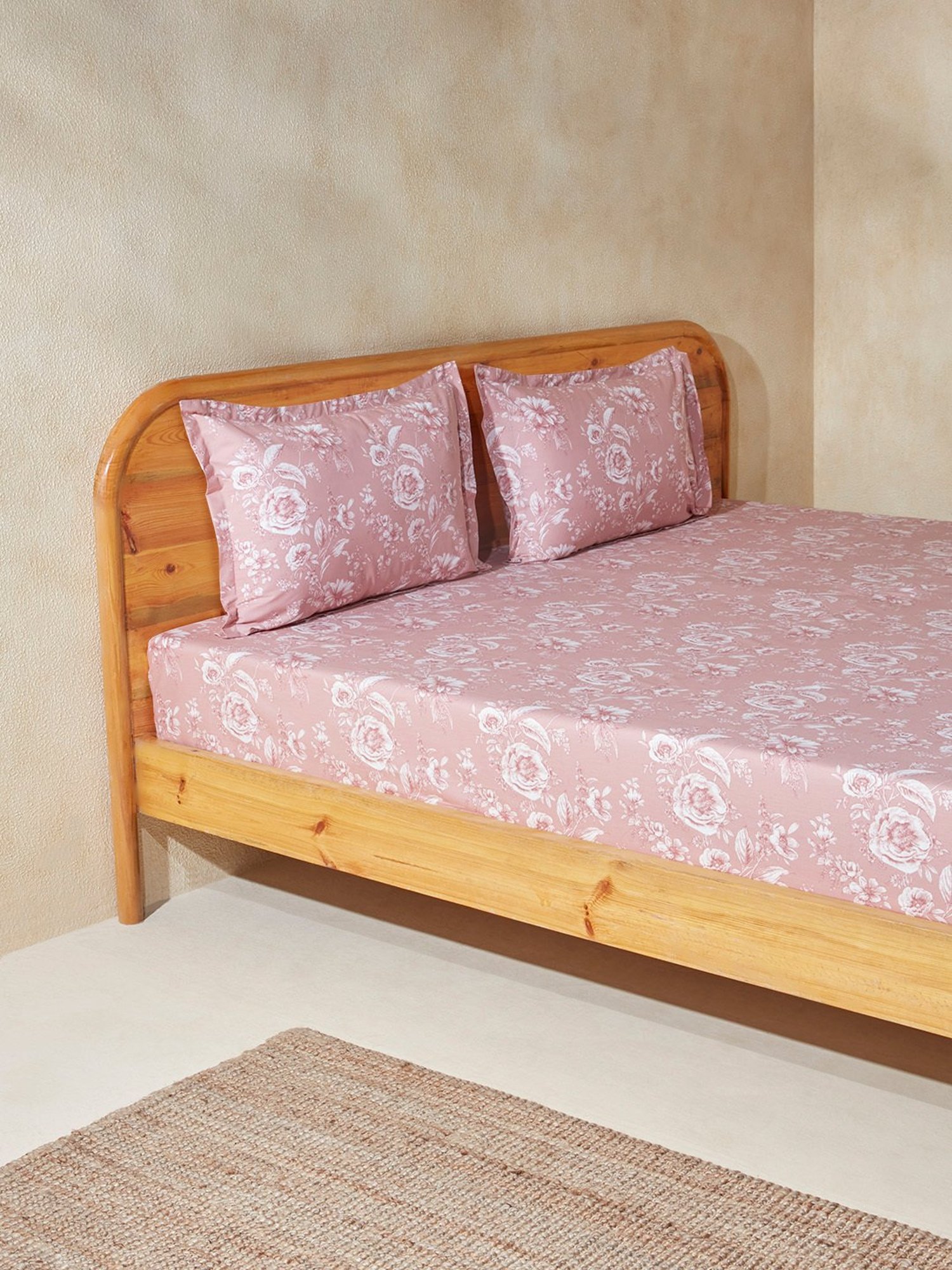 Westside Home Dusty Pink Floral Design King Bed Flat Sheet & Pillowcase